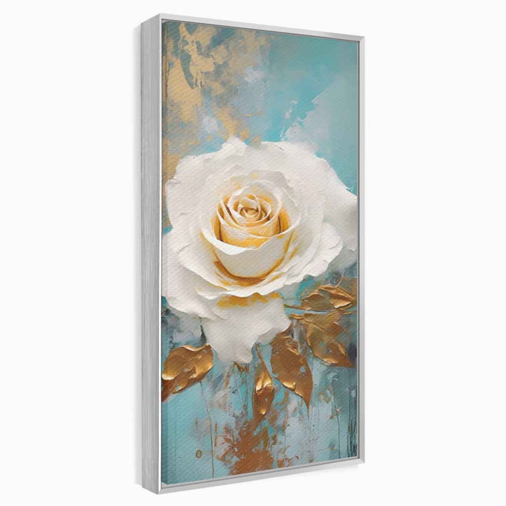 Tablou Canvas Premium LuxCanva® A1469, Trandafirul Alb ,  Room, Floare, Planta, Fir De Aur, Dormitor, Culori Vibrante