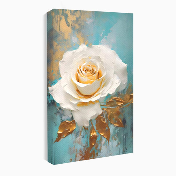 Tablou Canvas Premium LuxCanva® A1469, Trandafirul Alb ,  Room, Floare, Planta, Fir De Aur, Dormitor, Culori Vibrante