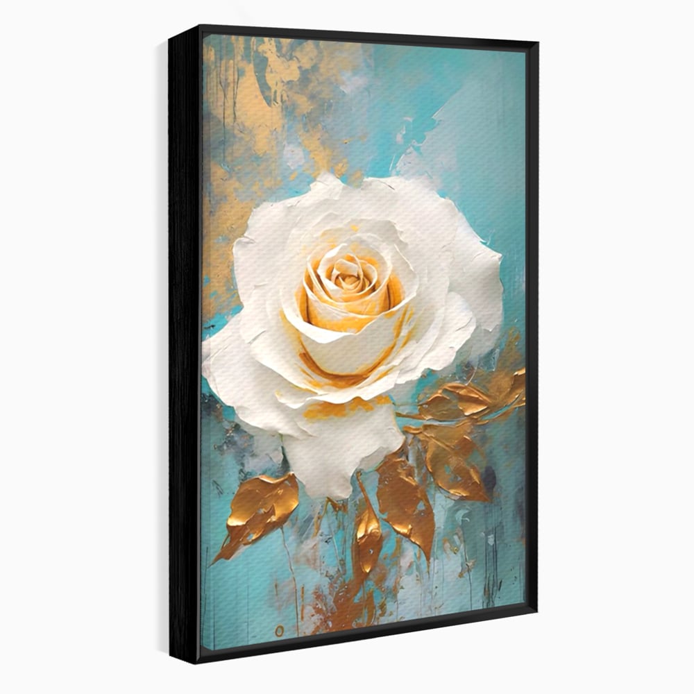 Tablou Canvas Premium LuxCanva® A1469, Trandafirul Alb ,  Room, Floare, Planta, Fir De Aur, Dormitor, Culori Vibrante