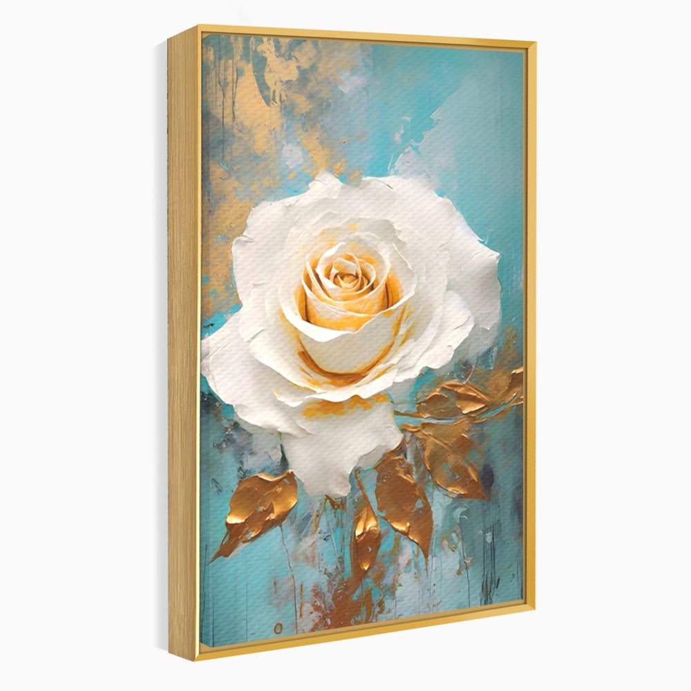 Tablou Canvas Premium LuxCanva® A1469, Trandafirul Alb ,  Room, Floare, Planta, Fir De Aur, Dormitor, Culori Vibrante