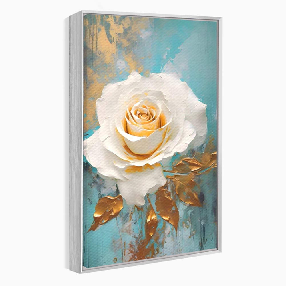 Tablou Canvas Premium LuxCanva® A1469, Trandafirul Alb ,  Room, Floare, Planta, Fir De Aur, Dormitor, Culori Vibrante