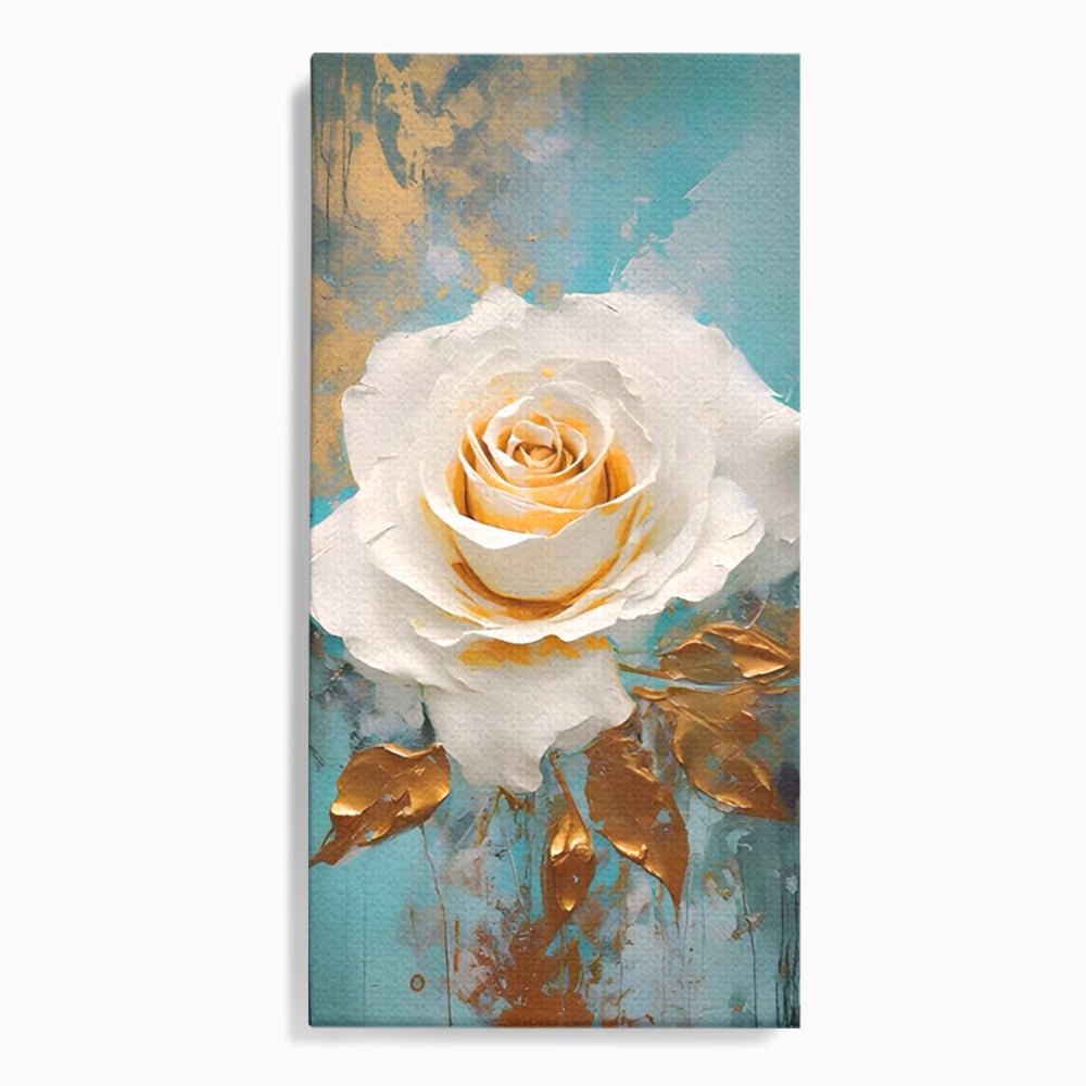 Tablou Canvas Premium LuxCanva® A1469, Trandafirul Alb ,  Room, Floare, Planta, Fir De Aur, Dormitor, Culori Vibrante