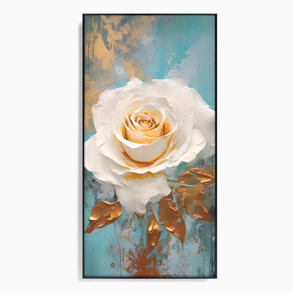 Tablou Canvas Premium LuxCanva® A1469, Trandafirul Alb ,  Room, Floare, Planta, Fir De Aur, Dormitor, Culori Vibrante