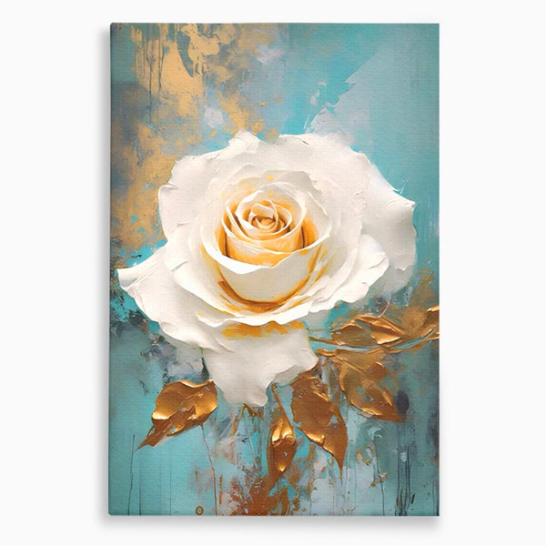 Tablou Canvas Premium LuxCanva® A1469, Trandafirul Alb ,  Room, Floare, Planta, Fir De Aur, Dormitor, Culori Vibrante