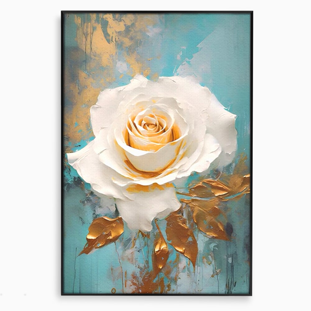 Tablou Canvas Premium LuxCanva® A1469, Trandafirul Alb ,  Room, Floare, Planta, Fir De Aur, Dormitor, Culori Vibrante