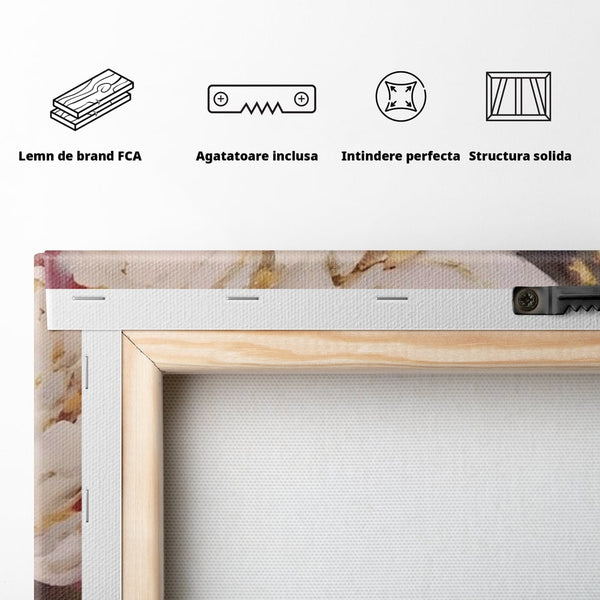 Tablou Canvas Premium LuxCanva® A1471, Textura Florala ,  Room, Planta, Bujor, Alb, Natura, Dormitor, Culori Vibrante