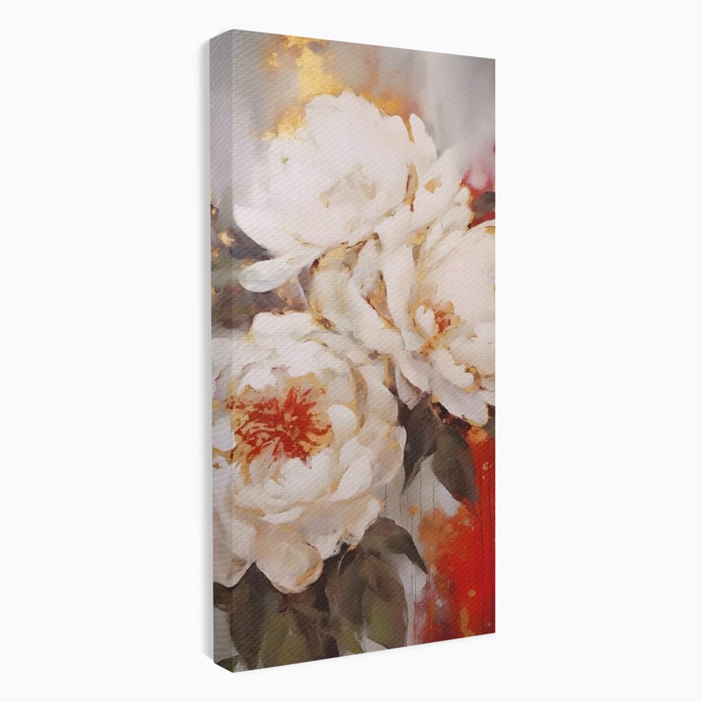 Tablou Canvas Premium LuxCanva® A1471, Textura Florala ,  Room, Planta, Bujor, Alb, Natura, Dormitor, Culori Vibrante