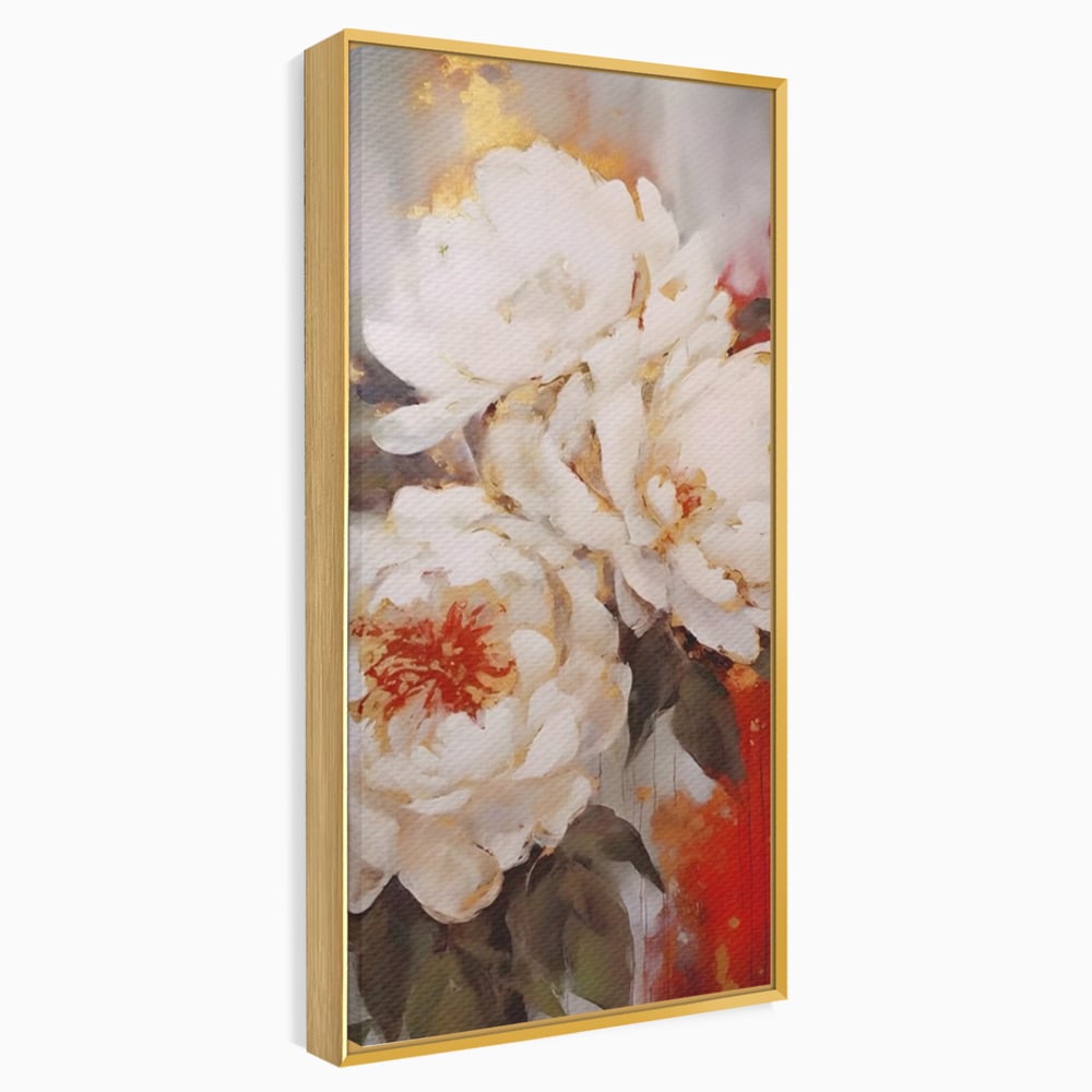 Tablou Canvas Premium LuxCanva® A1471, Textura Florala ,  Room, Planta, Bujor, Alb, Natura, Dormitor, Culori Vibrante
