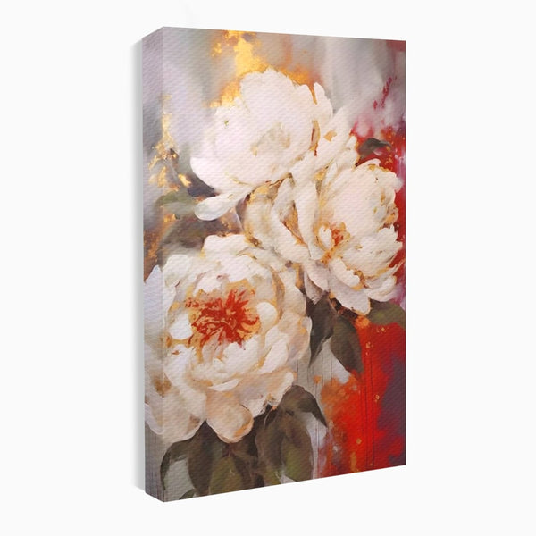 Tablou Canvas Premium LuxCanva® A1471, Textura Florala ,  Room, Planta, Bujor, Alb, Natura, Dormitor, Culori Vibrante