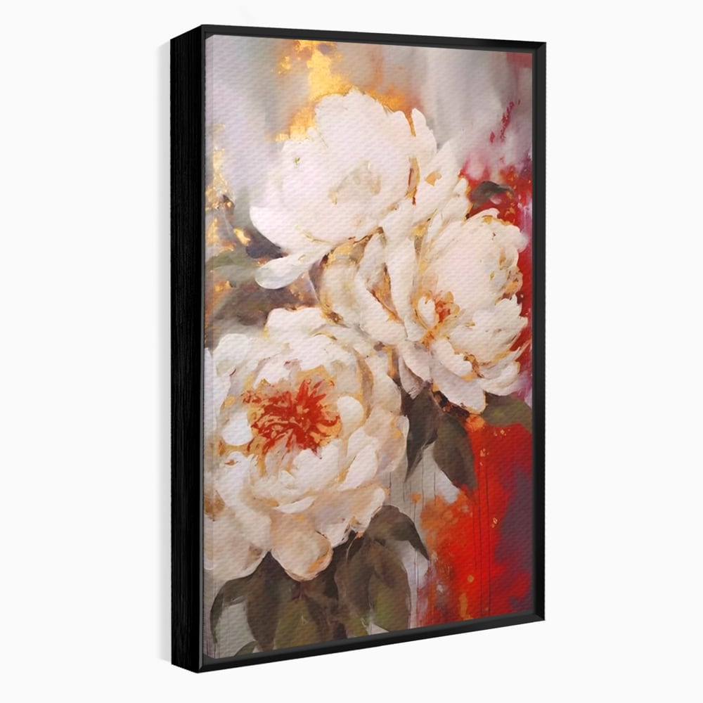Tablou Canvas Premium LuxCanva® A1471, Textura Florala ,  Room, Planta, Bujor, Alb, Natura, Dormitor, Culori Vibrante