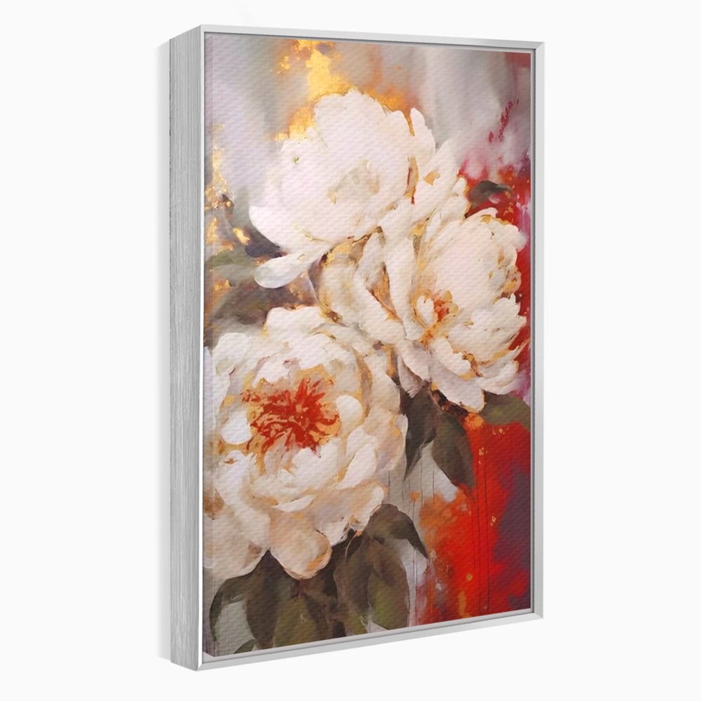 Tablou Canvas Premium LuxCanva® A1471, Textura Florala ,  Room, Planta, Bujor, Alb, Natura, Dormitor, Culori Vibrante