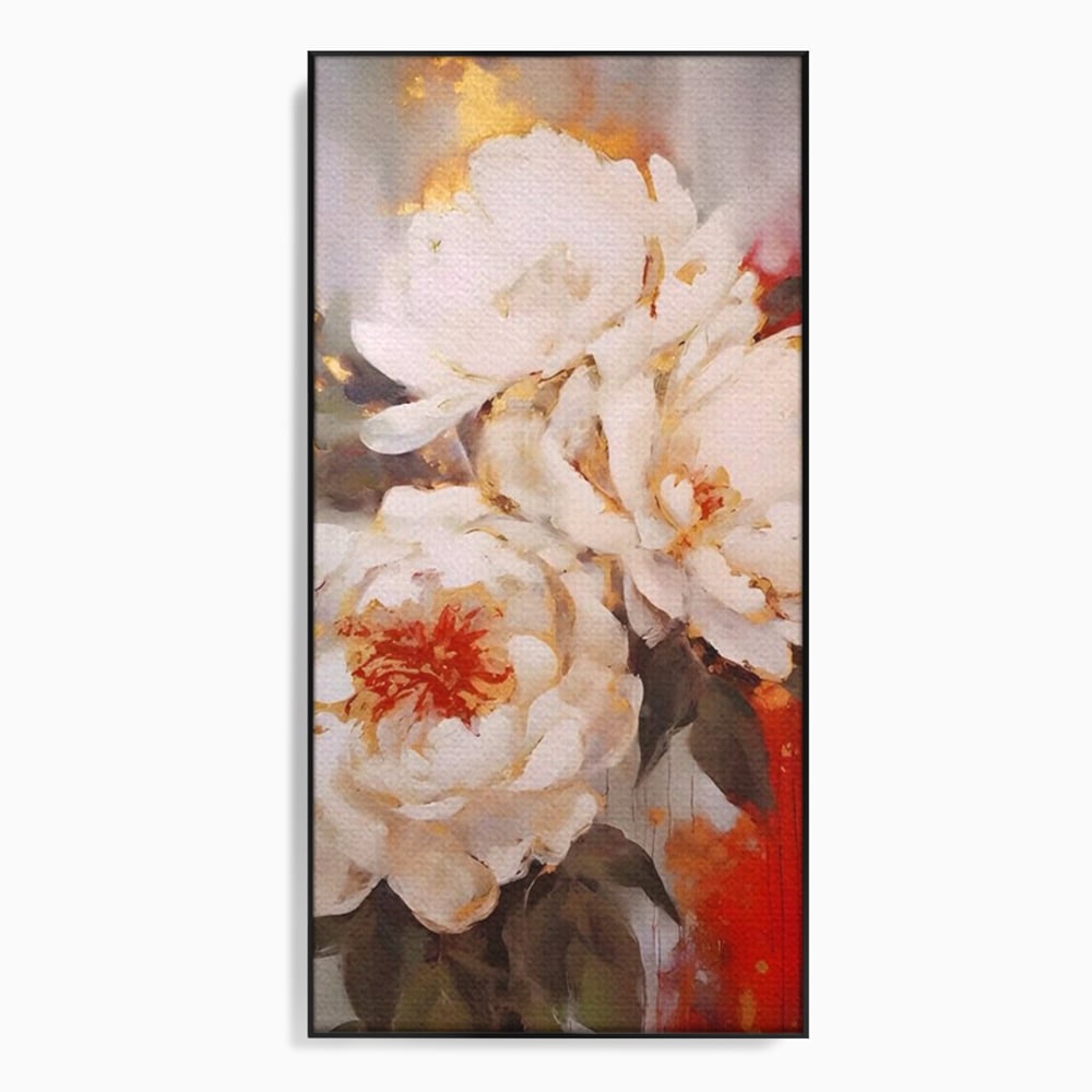 Tablou Canvas Premium LuxCanva® A1471, Textura Florala ,  Room, Planta, Bujor, Alb, Natura, Dormitor, Culori Vibrante