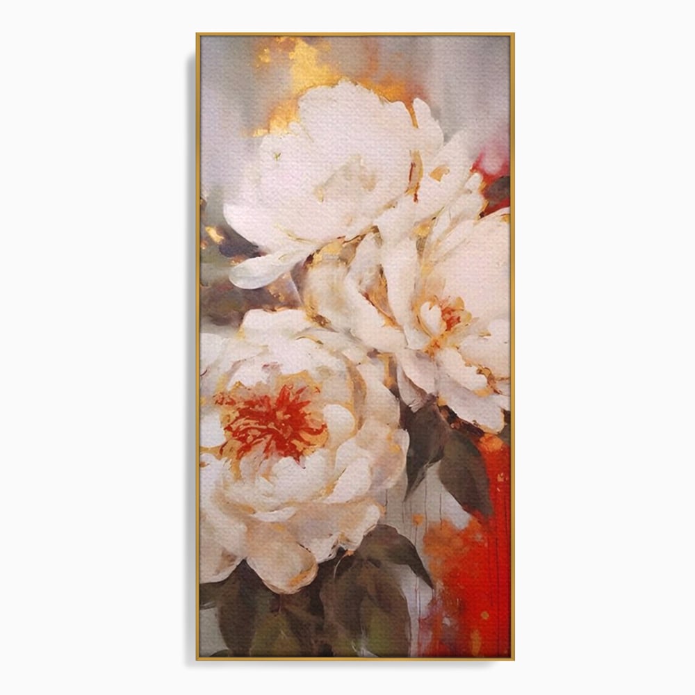 Tablou Canvas Premium LuxCanva® A1471, Textura Florala ,  Room, Planta, Bujor, Alb, Natura, Dormitor, Culori Vibrante