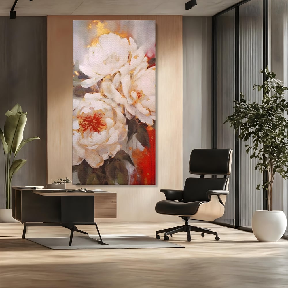 Tablou Canvas Premium LuxCanva® A1471, Textura Florala ,  Room, Planta, Bujor, Alb, Natura, Dormitor, Culori Vibrante