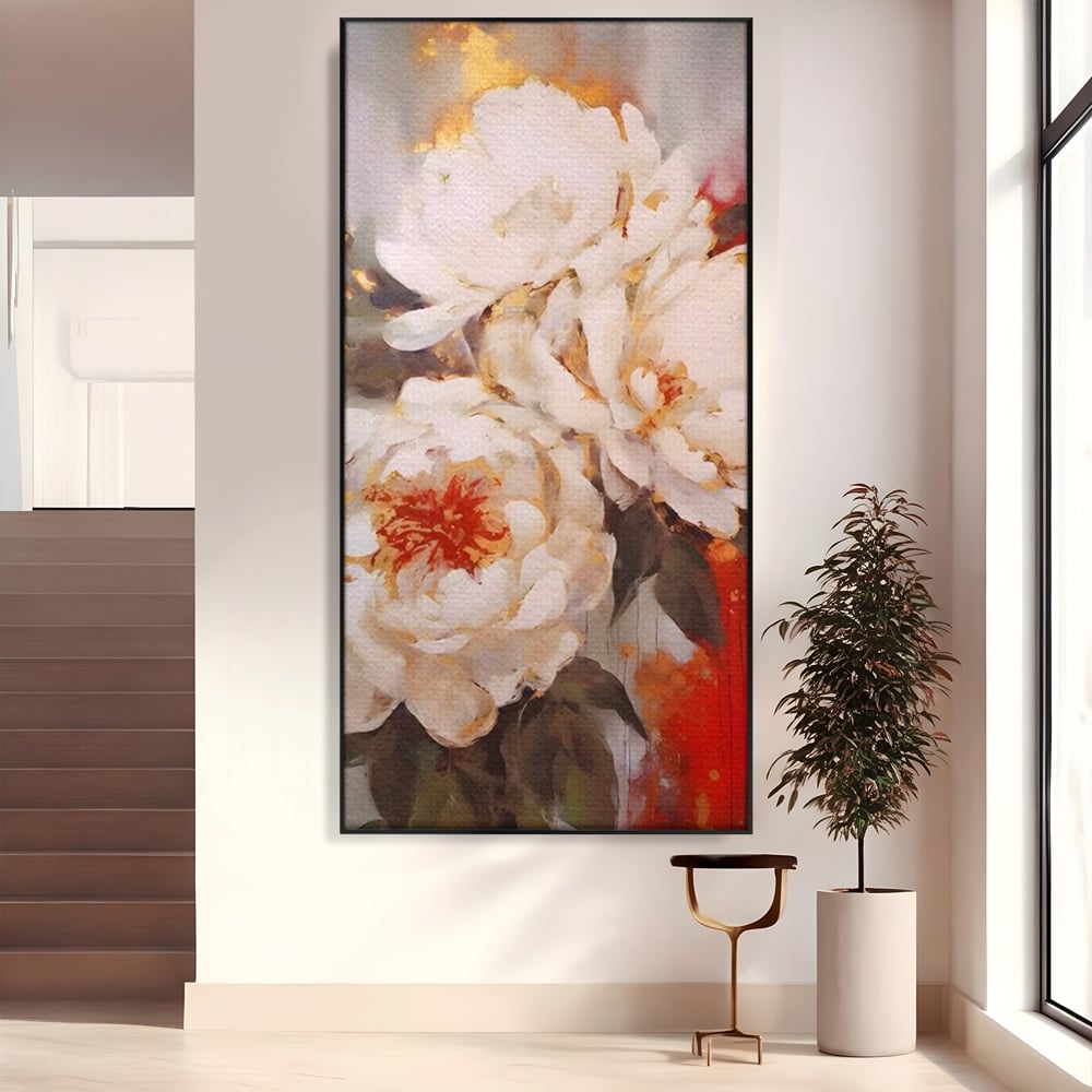 Tablou Canvas Premium LuxCanva® A1471, Textura Florala ,  Room, Planta, Bujor, Alb, Natura, Dormitor, Culori Vibrante