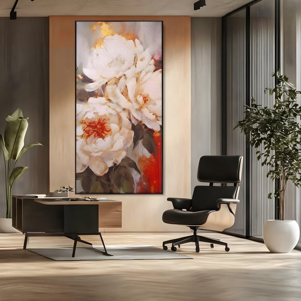 Tablou Canvas Premium LuxCanva® A1471, Textura Florala ,  Room, Planta, Bujor, Alb, Natura, Dormitor, Culori Vibrante