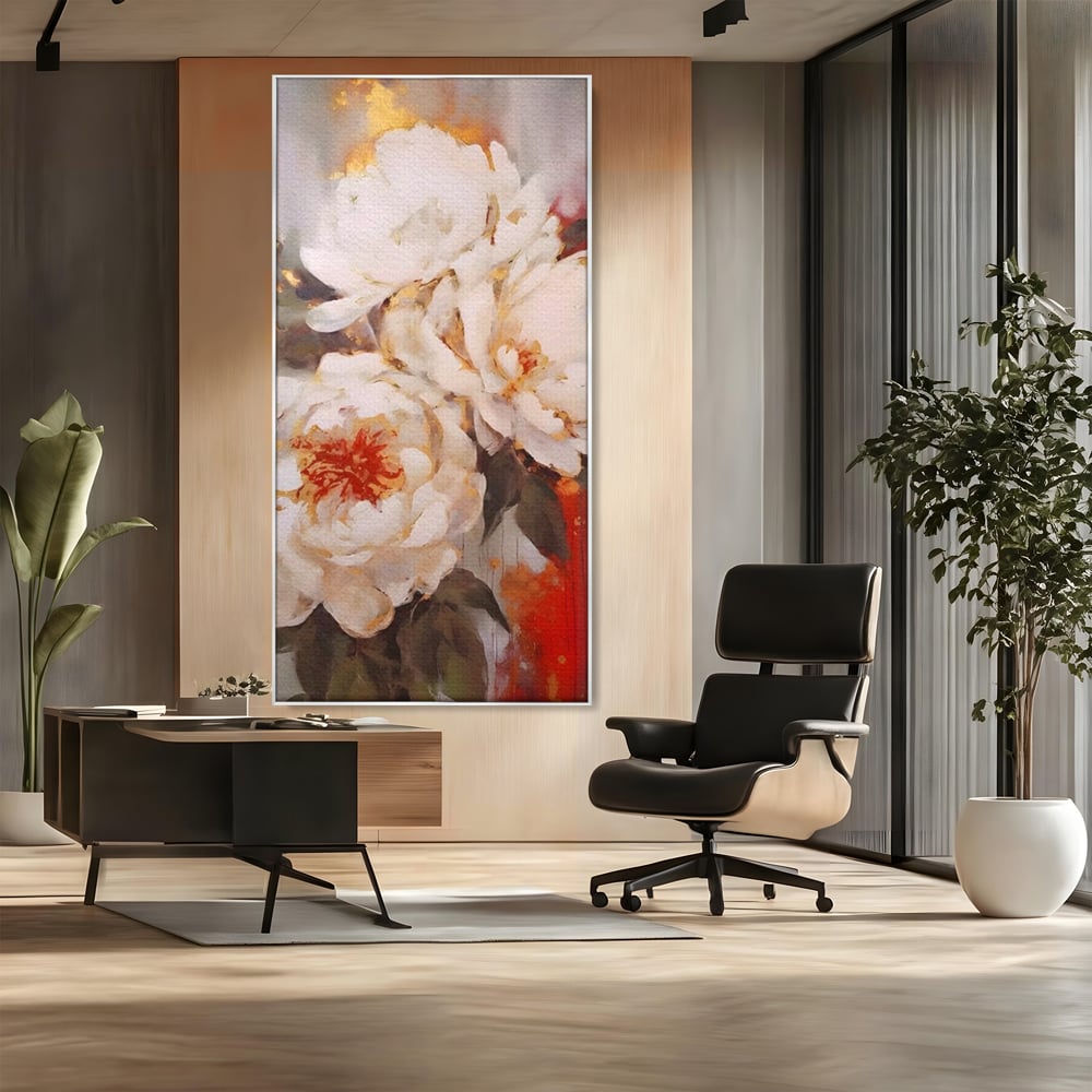 Tablou Canvas Premium LuxCanva® A1471, Textura Florala ,  Room, Planta, Bujor, Alb, Natura, Dormitor, Culori Vibrante