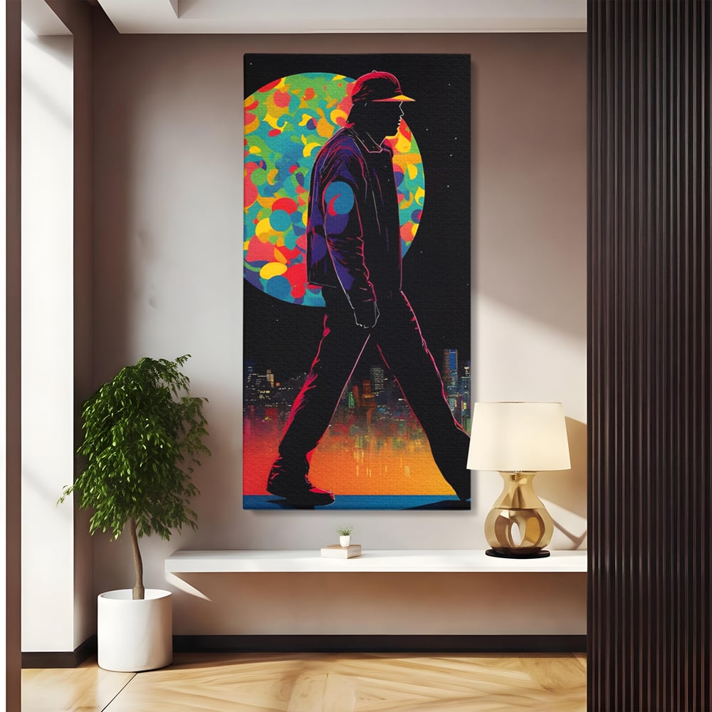 Tablou Canvas Premium LuxCanva® A1472, Sub Clar De Luna , Room, Oras, Barbat, Plimbare, Relaxare, Dormitor, Culori Vibrante