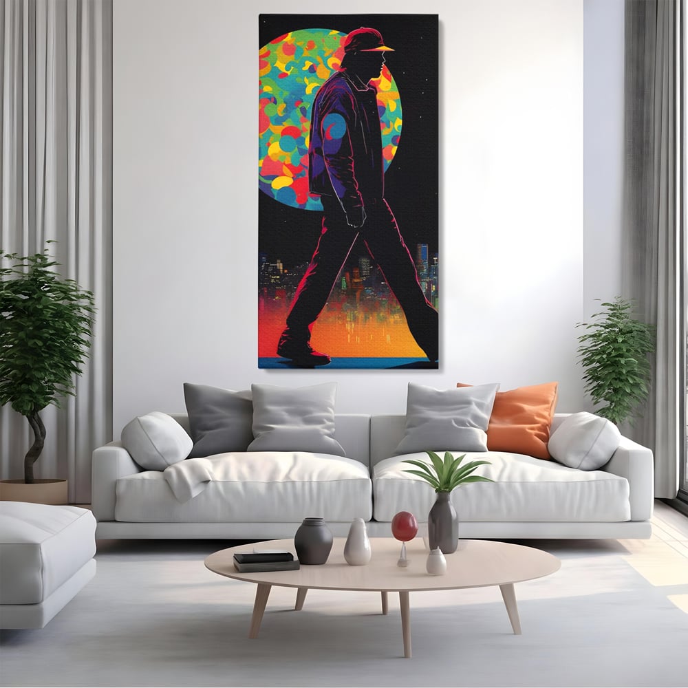 Tablou Canvas Premium LuxCanva® A1472, Sub Clar De Luna , Room, Oras, Barbat, Plimbare, Relaxare, Dormitor, Culori Vibrante
