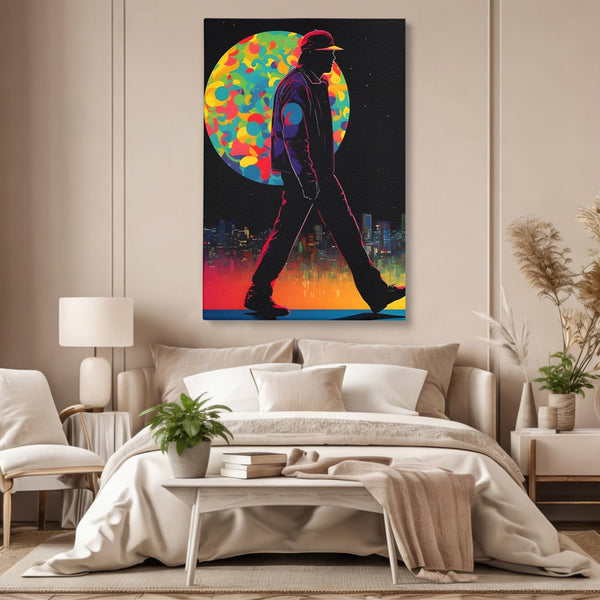 Tablou Canvas Premium LuxCanva® A1472, Sub Clar De Luna , Room, Oras, Barbat, Plimbare, Relaxare, Dormitor, Culori Vibrante