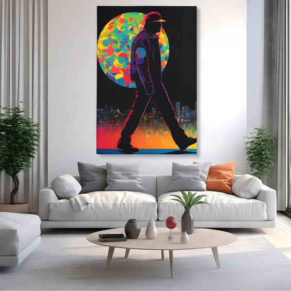 Tablou Canvas Premium LuxCanva® A1472, Sub Clar De Luna , Room, Oras, Barbat, Plimbare, Relaxare, Dormitor, Culori Vibrante