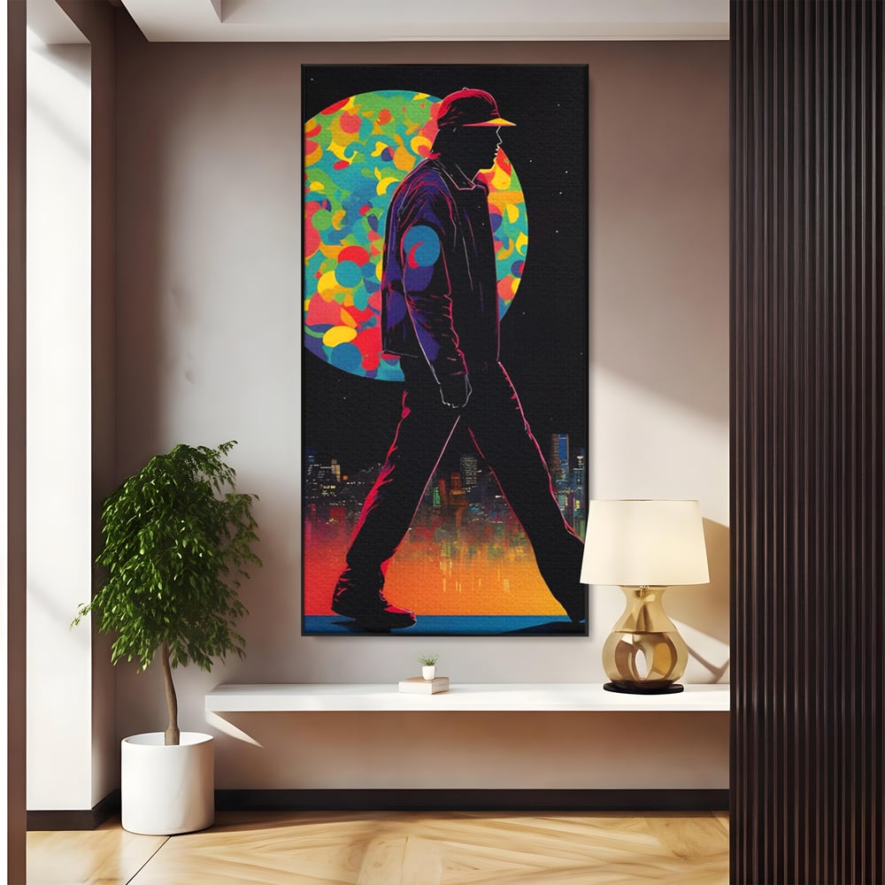 Tablou Canvas Premium LuxCanva® A1472, Sub Clar De Luna , Room, Oras, Barbat, Plimbare, Relaxare, Dormitor, Culori Vibrante