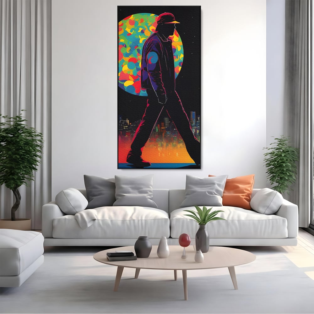 Tablou Canvas Premium LuxCanva® A1472, Sub Clar De Luna , Room, Oras, Barbat, Plimbare, Relaxare, Dormitor, Culori Vibrante
