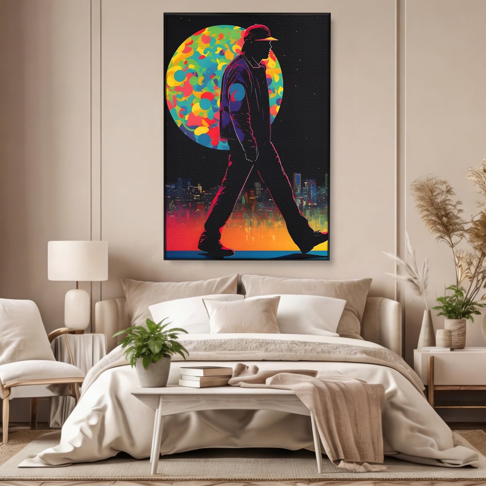 Tablou Canvas Premium LuxCanva® A1472, Sub Clar De Luna , Room, Oras, Barbat, Plimbare, Relaxare, Dormitor, Culori Vibrante