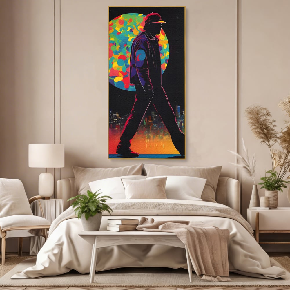 Tablou Canvas Premium LuxCanva® A1472, Sub Clar De Luna , Room, Oras, Barbat, Plimbare, Relaxare, Dormitor, Culori Vibrante