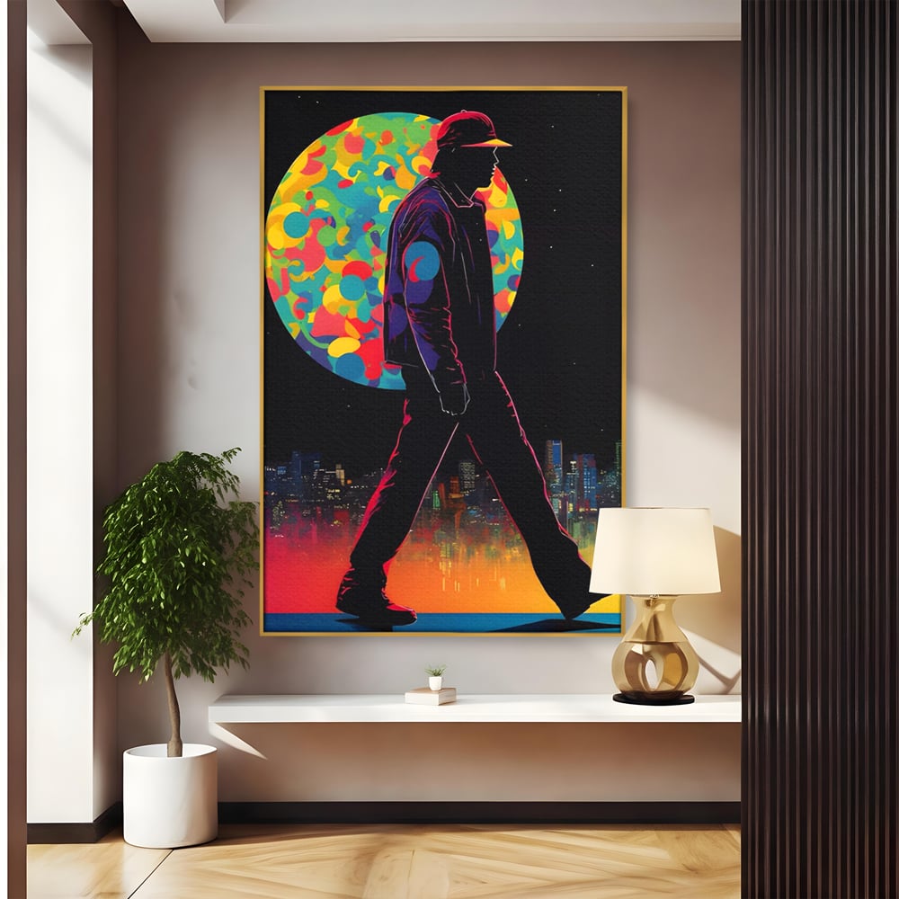 Tablou Canvas Premium LuxCanva® A1472, Sub Clar De Luna , Room, Oras, Barbat, Plimbare, Relaxare, Dormitor, Culori Vibrante