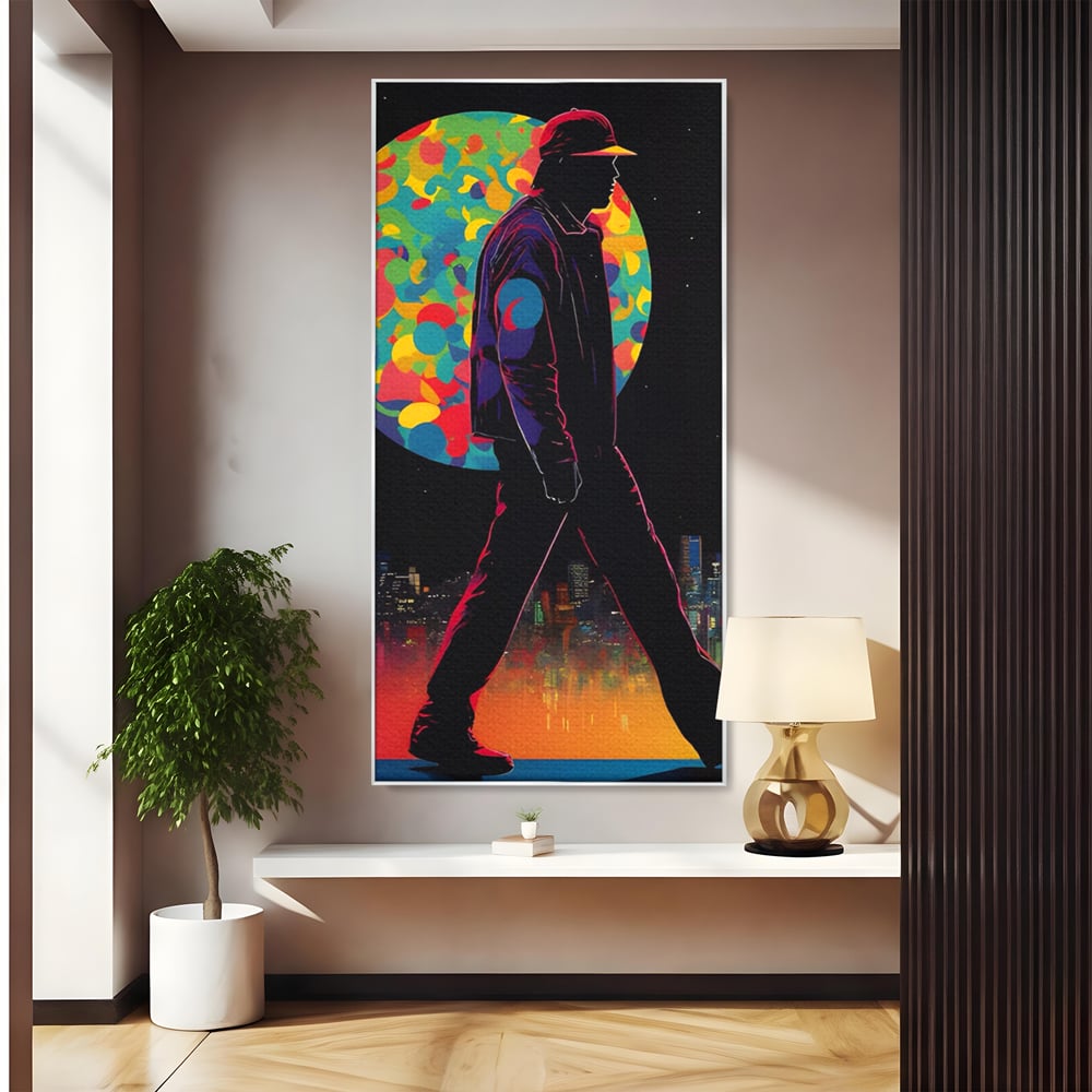 Tablou Canvas Premium LuxCanva® A1472, Sub Clar De Luna , Room, Oras, Barbat, Plimbare, Relaxare, Dormitor, Culori Vibrante