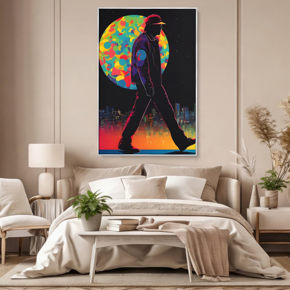 Tablou Canvas Premium LuxCanva® A1472, Sub Clar De Luna , Room, Oras, Barbat, Plimbare, Relaxare, Dormitor, Culori Vibrante