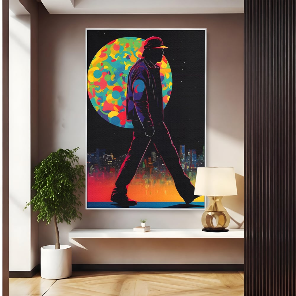 Tablou Canvas Premium LuxCanva® A1472, Sub Clar De Luna , Room, Oras, Barbat, Plimbare, Relaxare, Dormitor, Culori Vibrante