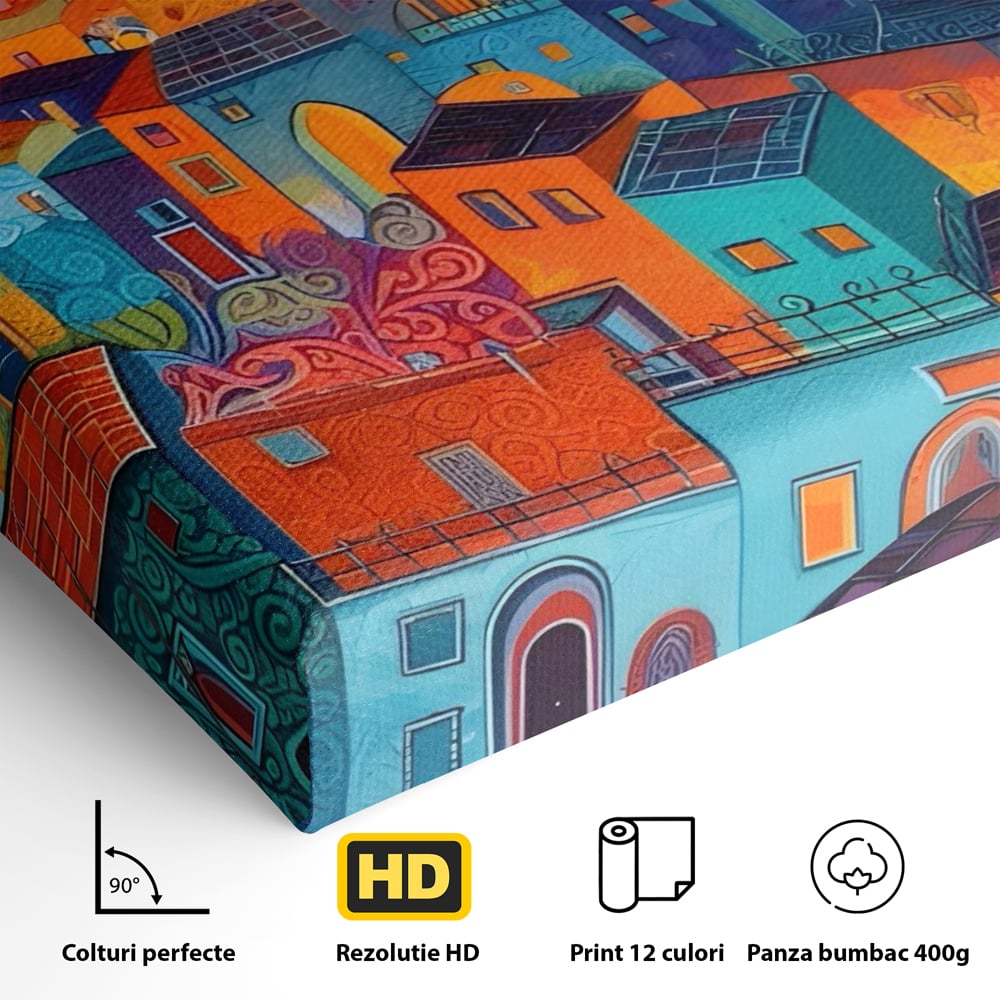 Tablou Canvas Premium LuxCanva® A1473, Oras Suspendat , Room, Cladiri, Luna, Arhitectura, Dormitor, Culori Vibrante