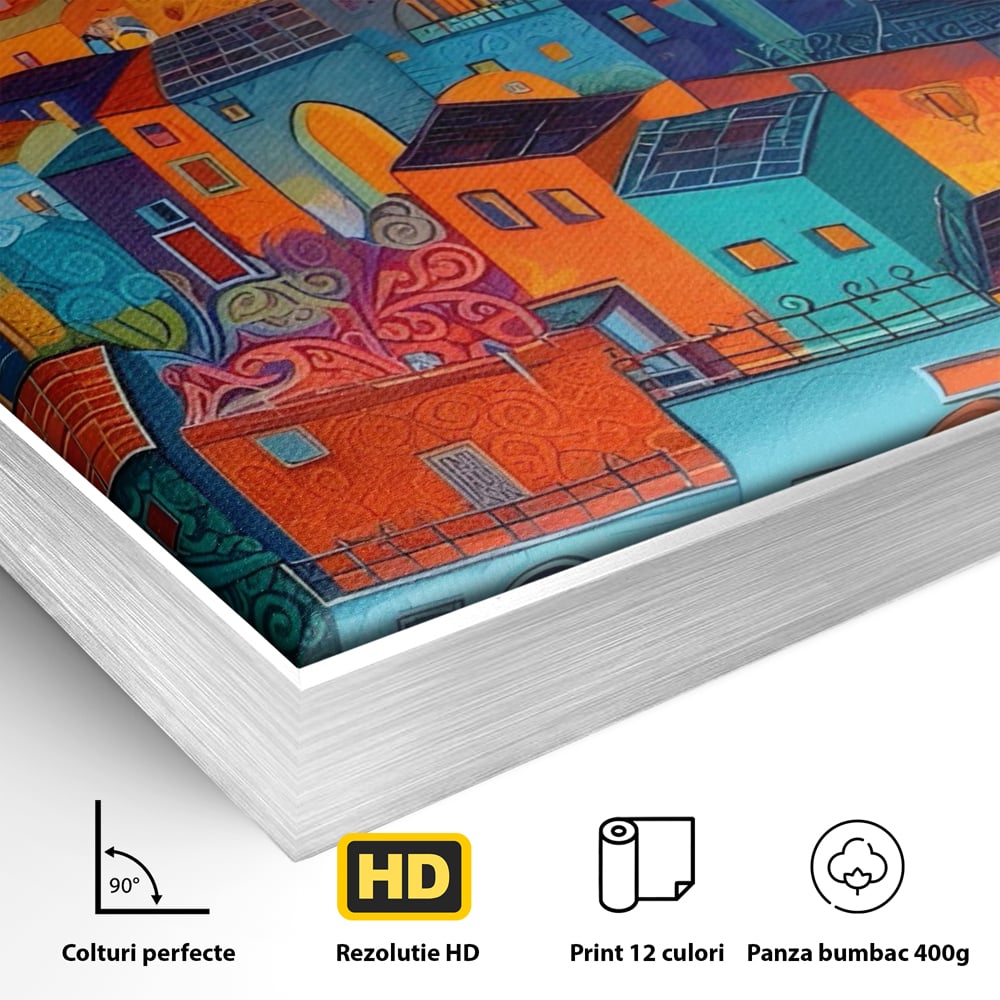 Tablou Canvas Premium LuxCanva® A1473, Oras Suspendat , Room, Cladiri, Luna, Arhitectura, Dormitor, Culori Vibrante
