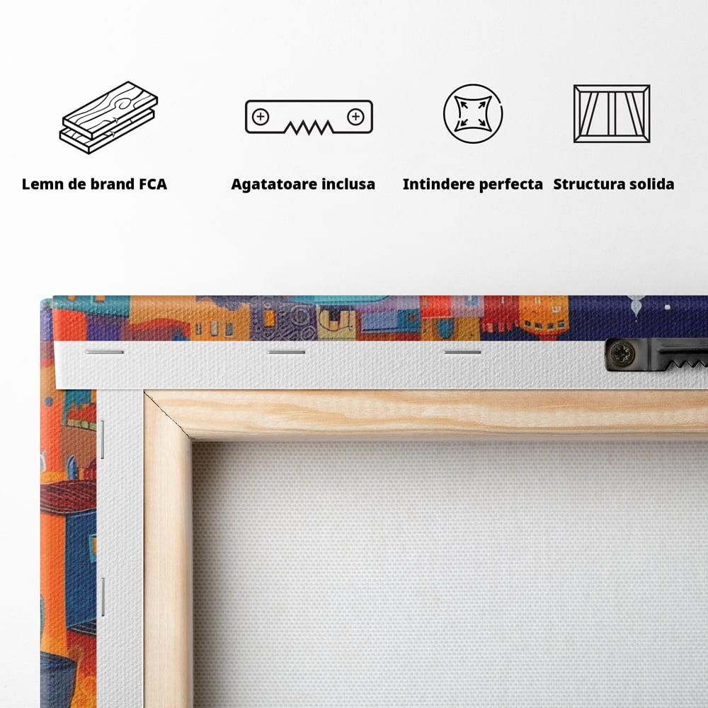 Tablou Canvas Premium LuxCanva® A1473, Oras Suspendat , Room, Cladiri, Luna, Arhitectura, Dormitor, Culori Vibrante
