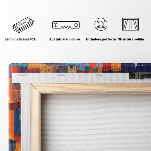 Tablou Canvas Premium LuxCanva® A1473, Oras Suspendat , Room, Cladiri, Luna, Arhitectura, Dormitor, Culori Vibrante
