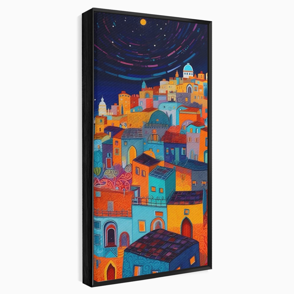 Tablou Canvas Premium LuxCanva® A1473, Oras Suspendat , Room, Cladiri, Luna, Arhitectura, Dormitor, Culori Vibrante