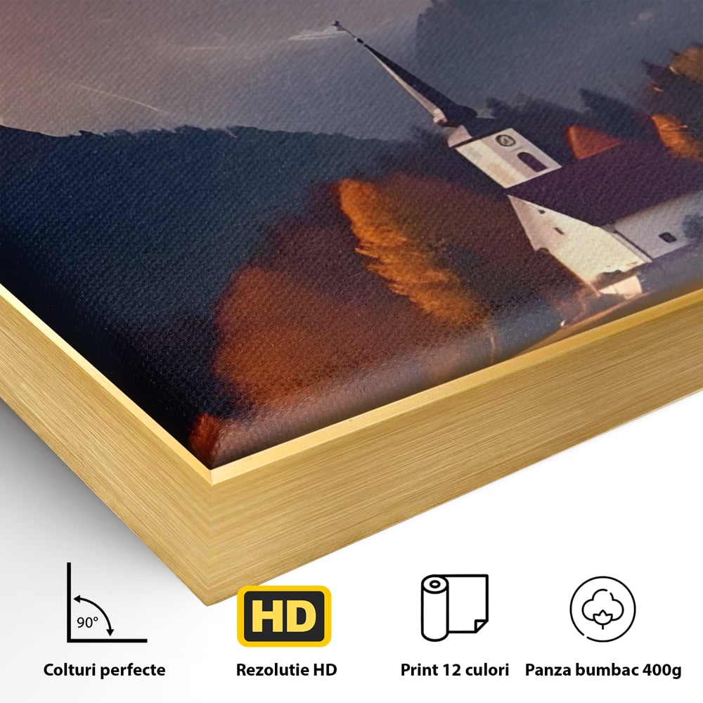 Tablou Canvas Premium LuxCanva® A1474, Biserica In Natura , Room, Padure, Campie, Apus, Liniste, Dormitor, Culori Vibrante