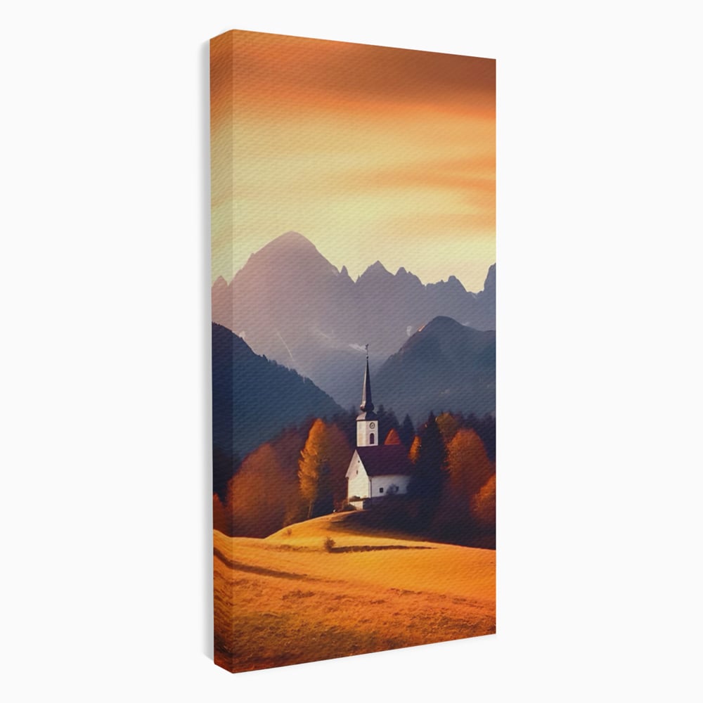 Tablou Canvas Premium LuxCanva® A1474, Biserica In Natura , Room, Padure, Campie, Apus, Liniste, Dormitor, Culori Vibrante