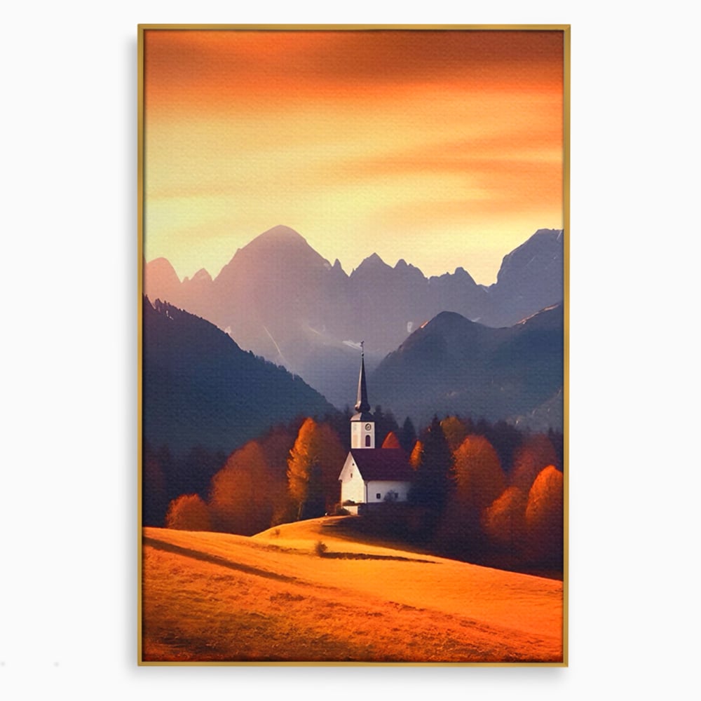 Tablou Canvas Premium LuxCanva® A1474, Biserica In Natura , Room, Padure, Campie, Apus, Liniste, Dormitor, Culori Vibrante