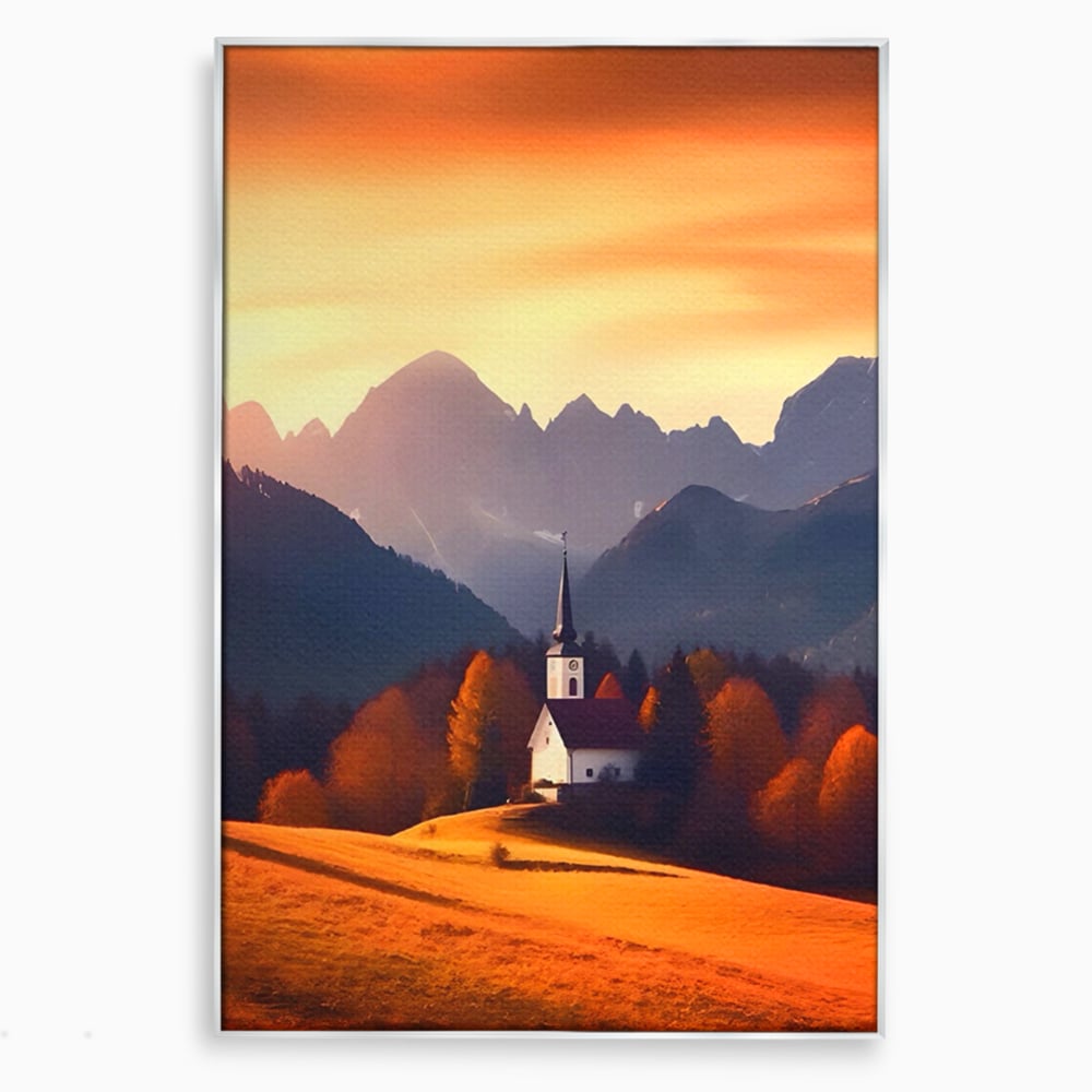 Tablou Canvas Premium LuxCanva® A1474, Biserica In Natura , Room, Padure, Campie, Apus, Liniste, Dormitor, Culori Vibrante
