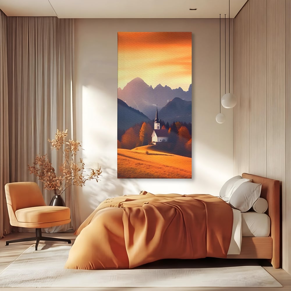 Tablou Canvas Premium LuxCanva® A1474, Biserica In Natura , Room, Padure, Campie, Apus, Liniste, Dormitor, Culori Vibrante