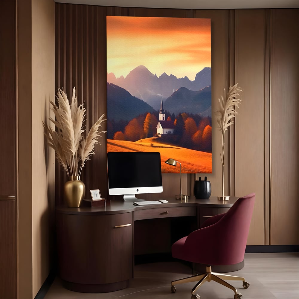 Tablou Canvas Premium LuxCanva® A1474, Biserica In Natura , Room, Padure, Campie, Apus, Liniste, Dormitor, Culori Vibrante