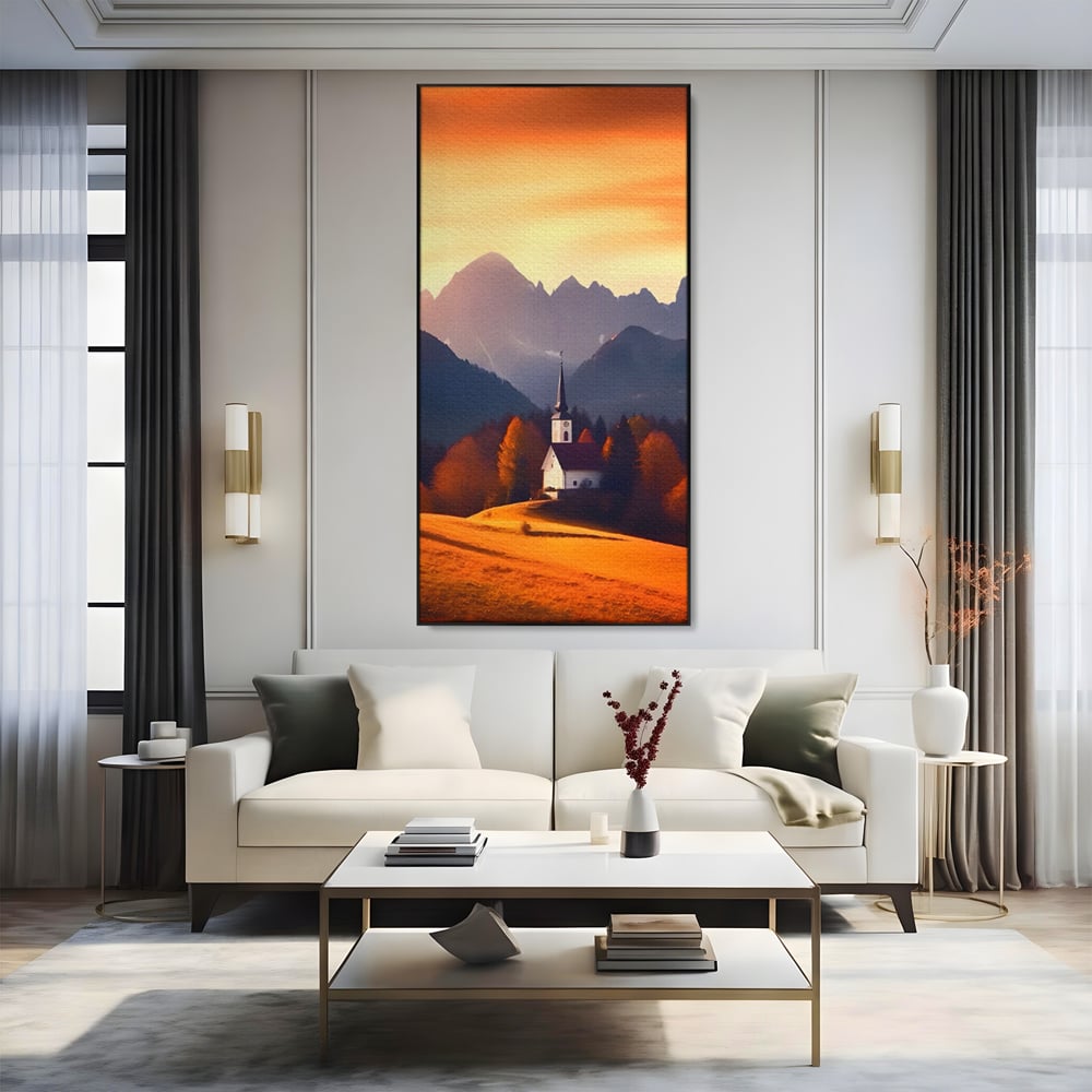 Tablou Canvas Premium LuxCanva® A1474, Biserica In Natura , Room, Padure, Campie, Apus, Liniste, Dormitor, Culori Vibrante