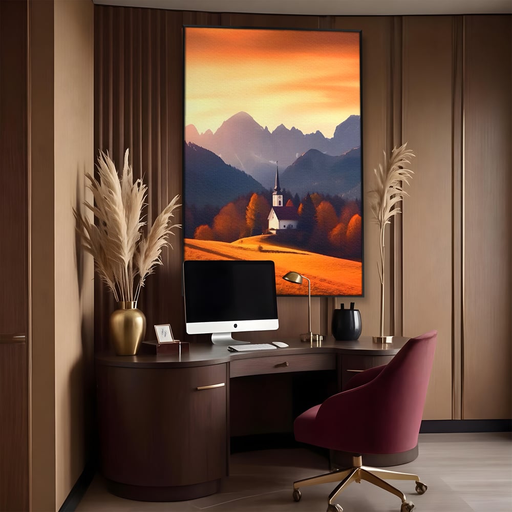 Tablou Canvas Premium LuxCanva® A1474, Biserica In Natura , Room, Padure, Campie, Apus, Liniste, Dormitor, Culori Vibrante