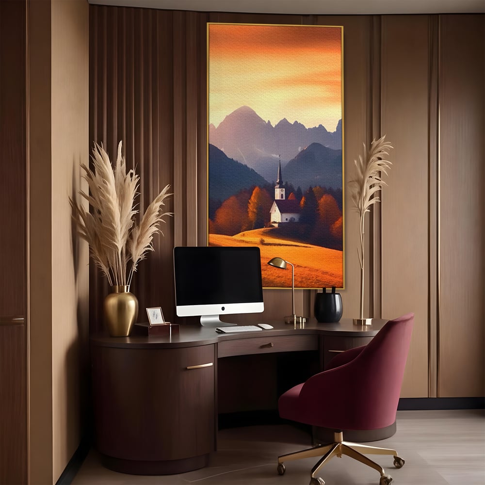 Tablou Canvas Premium LuxCanva® A1474, Biserica In Natura , Room, Padure, Campie, Apus, Liniste, Dormitor, Culori Vibrante