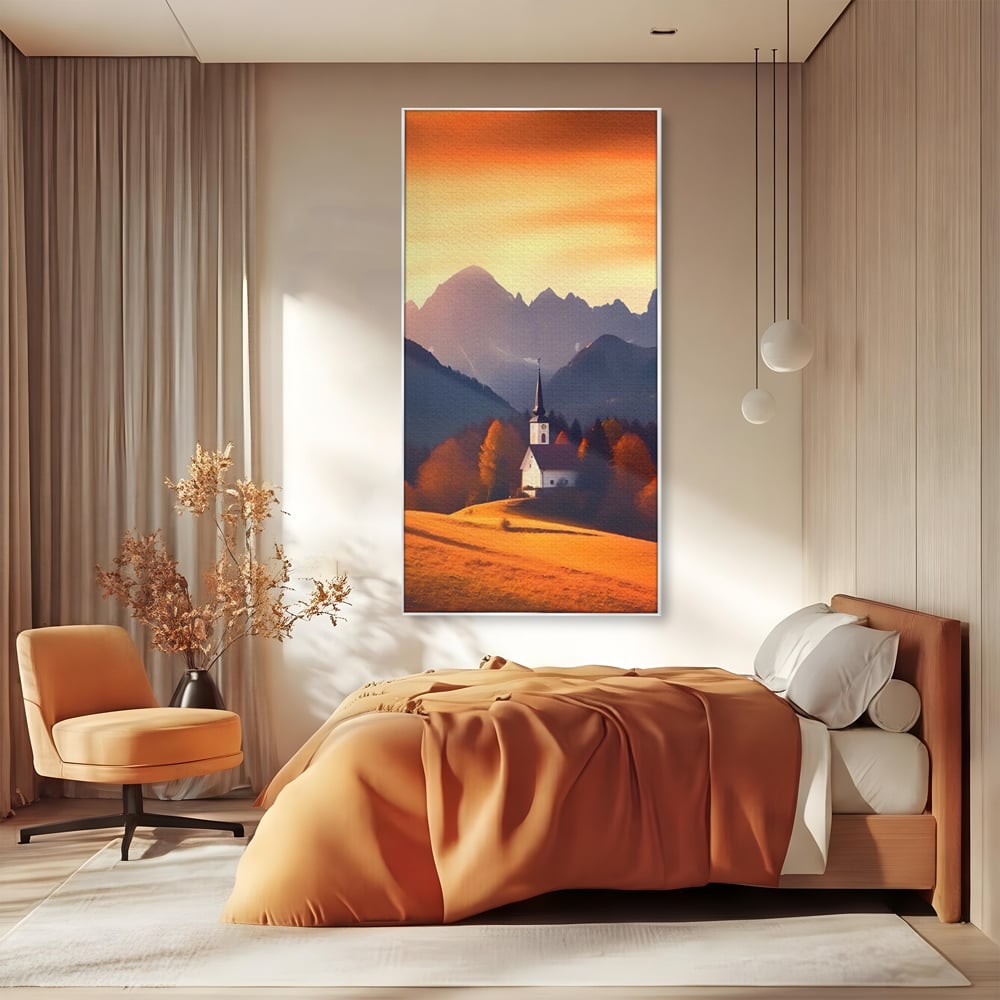 Tablou Canvas Premium LuxCanva® A1474, Biserica In Natura , Room, Padure, Campie, Apus, Liniste, Dormitor, Culori Vibrante