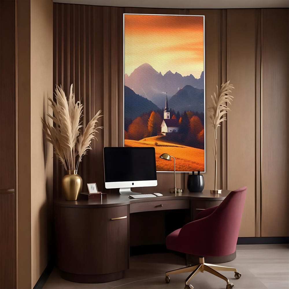 Tablou Canvas Premium LuxCanva® A1474, Biserica In Natura , Room, Padure, Campie, Apus, Liniste, Dormitor, Culori Vibrante