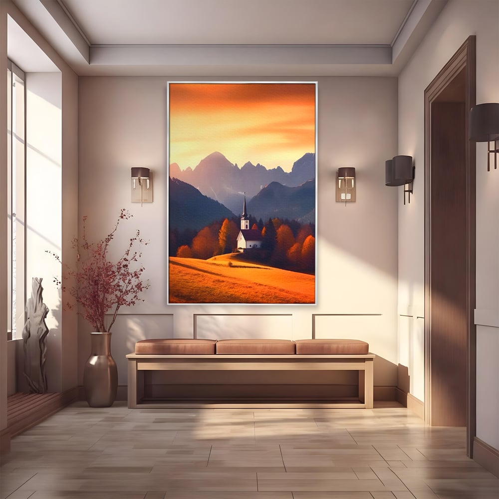 Tablou Canvas Premium LuxCanva® A1474, Biserica In Natura , Room, Padure, Campie, Apus, Liniste, Dormitor, Culori Vibrante